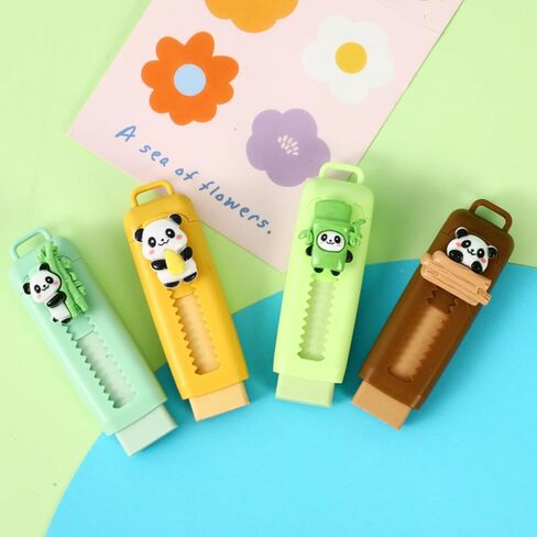 4 Pcs Cute Panda Retractable Erasers, Cartoon Rubber Push-Pull Eraser Panda Pencil Erasers for Kids Boys Girls Students School Office Supply Stationery Classroom Gifts in Saudi Arabia