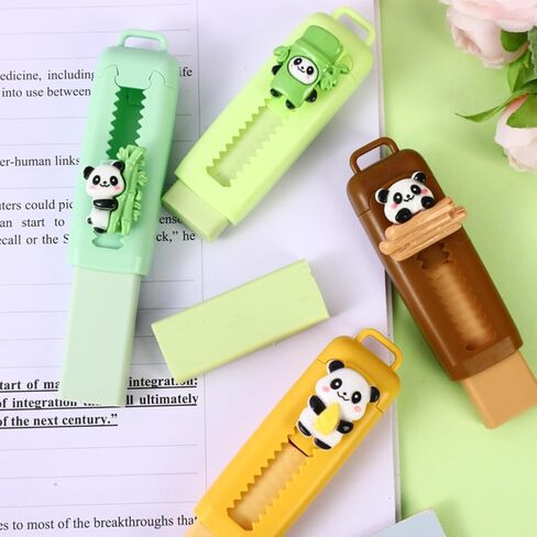 4 Pcs Cute Panda Retractable Erasers, Cartoon Rubber Push-Pull Eraser Panda Pencil Erasers for Kids Boys Girls Students School Office Supply Stationery Classroom Gifts in Saudi Arabia