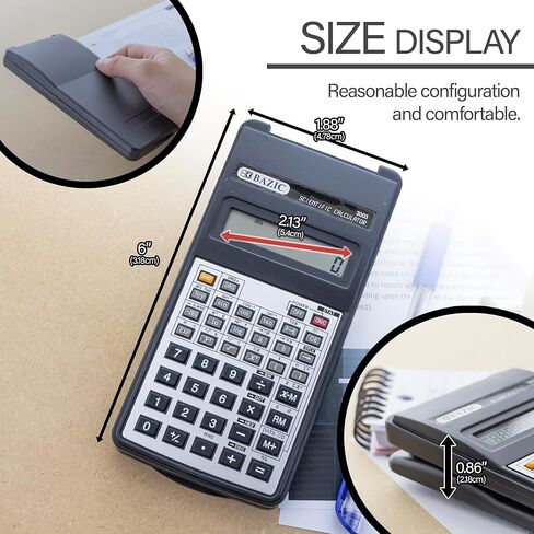 الآلة الحاسبة العلمية بازيك 56 وظيفة مع غطاء قلاب، شاشة LCD للآلات الحاسبة الهندسية، للطلاب المحترفين، فضي أسود، عبوة واحدة in Kuwait