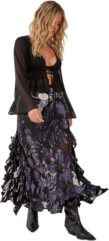 Nasty Gal Floral Devore Ruffle Maxi Skirt in Saudi Arabia