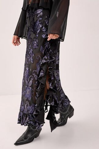 Nasty Gal Floral Devore Ruffle Maxi Skirt in Saudi Arabia