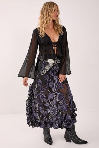 Nasty Gal Floral Devore Ruffle Maxi Skirt in Saudi Arabia