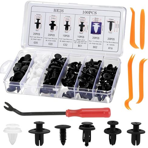 2080Pcs Car Retainer Clips & Fasteners Kit – 33 Universal Sizes Nylon Bumper, Fender Rivets, Door Panel Clips, and Plastic Rivets with 10 Cable Ties and Removal Tool for Toyota, Ford, Benz (2080pcs) in Saudi Arabia