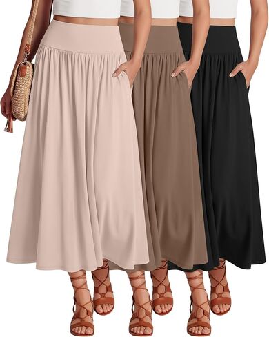 تنانير Ficerd 3 Maxi الطويلة للنساء ، وطول الكاحل عالي الخصر مطوي على خط تنانير صيف غير رسمية مع جيوب in Saudi Arabia