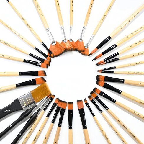 32pcs Artist Series Paint Brushes | Nylon Bristles with Round, Filbert, Flat, Fan, Angle, Fine Detail Brush | Suitable for Artists and Beginners for Acrylic, Oil, Watercolor Painting in Saudi Arabia