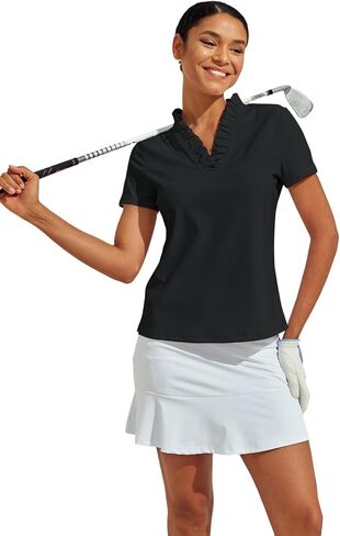 ACEGOLFS المرأة جولف قمصان بولو عادية كشكش الخامس الرقبة قصيرة الأكمام بلايز للنساء UPF 50 + طفح الحرس السيدات البلوز قميص in Saudi Arabia