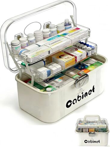 Clear Medicine Storage Container with Dividers, Plastic Organizer Box for Medication, First Aid Supplies, Yellow Handle (S) in Saudi Arabia