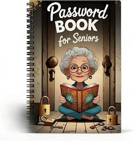 Cartoon Spiral Password Book for Seniors, 70-Page Login Organizer with Lock Design for Home & Computer in Saudi Arabia