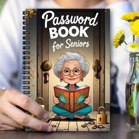 Cartoon Spiral Password Book for Seniors, 70-Page Login Organizer with Lock Design for Home & Computer in Saudi Arabia