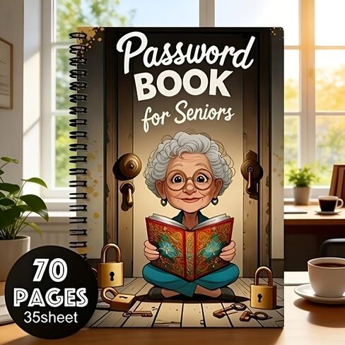 Cartoon Spiral Password Book for Seniors, 70-Page Login Organizer with Lock Design for Home & Computer in Saudi Arabia