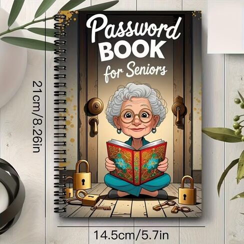 Cartoon Spiral Password Book for Seniors, 70-Page Login Organizer with Lock Design for Home & Computer in Saudi Arabia