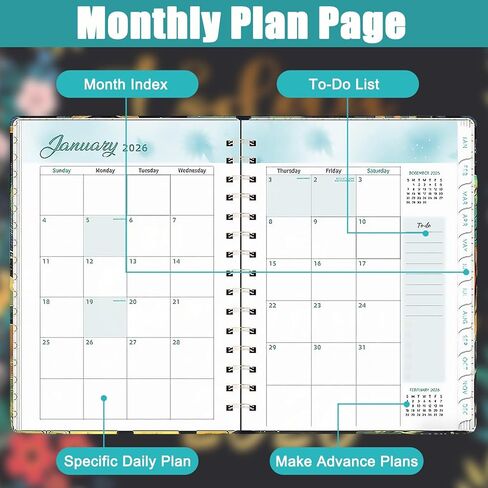2026 Planner, A5 Weekly and Monthly Planner, Spiral Diary with Monthly Tabs & Elastic Closure for Home School Office Supplies (Jan-Dec) in Saudi Arabia