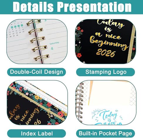 2026 Planner, A5 Weekly and Monthly Planner, Spiral Diary with Monthly Tabs & Elastic Closure for Home School Office Supplies (Jan-Dec) in Saudi Arabia