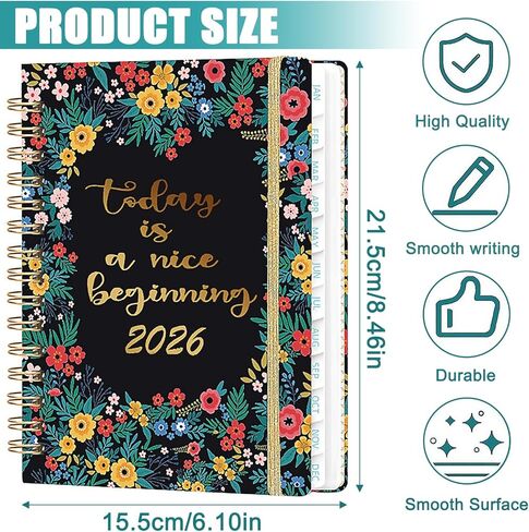2026 Planner, A5 Weekly and Monthly Planner, Spiral Diary with Monthly Tabs & Elastic Closure for Home School Office Supplies (Jan-Dec) in Saudi Arabia