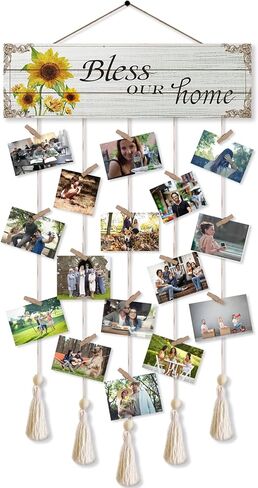 أفضل الأشياء في الحياة لوحة عرض الصور المعلقة مع 16 مشبكًا و5 سلاسل، إطارات مجمعة للصور على الطراز الريفي لتزيين الحائط من الخشب معلقة لديكور غرفة المعيشة المنزلية، هدايا الانتقال لمنزل جديد in Kuwait