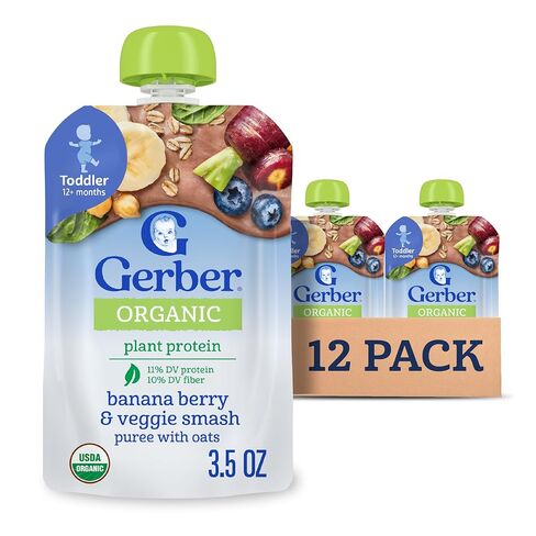 Gerber Organic Baby Food Pouches, Toddler, Plant-tastic, Summer Fruit & Veggie Smash, 3.5 oz (Pack of 12) in Kuwait