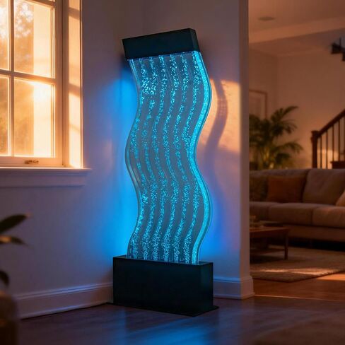 نافورة حائط فقاعية حسية منحنية على شكل حرف S، لوحة فقاعات LED بطول 48 بوصة مع تطبيق وجهاز تحكم عن بعد، ميزة مياه متغيرة الألوان للغرف الحسية ومساحات العلاج والمنزل والمدرسة in Kuwait