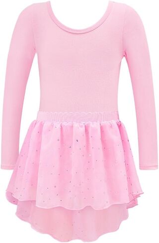 Girls Long Sleeve Dance Leotard with Glitter Tutu Skirt for Dance, Party, Performance, Gymnastics Leotard for Kids in Saudi Arabia