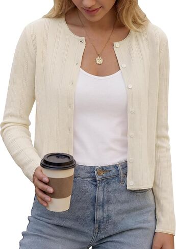OUGES Women's 100% Cotton Cropped Cardigan Button Down Spring Lightweight Sweaters 2026 in Saudi Arabia