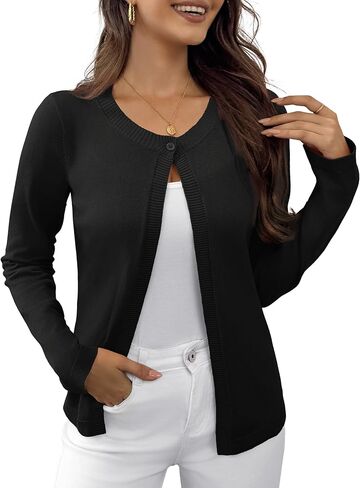 OmicGot Women's Cropped Cardigan Sweaters Long Sleeve Casual Open Front Button Down Bolero Shrugs S-XL in Kuwait