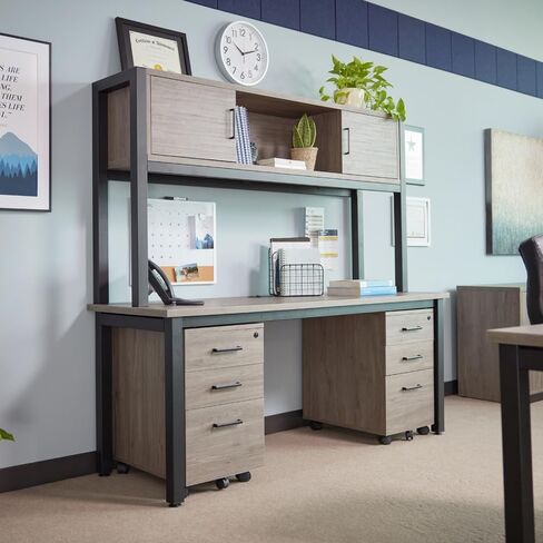NBF Credenza Desk - Executive Office Desk with Cable Management, Industrial Steel Frame, 1.125" Laminate Top - Cortez Modern Commercial Office Furniture Workstation, 72" W x 24" D, Grey in Saudi Arabia