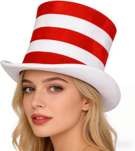 Red and White Stripes Top Hat,Felt Top Hat for Adult Men Women Halloween Party Dress Up in Kuwait