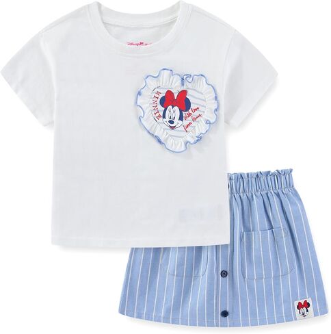 Disney Minnie Mouse Girls Short Sleeve T-Shirt and Chambray Skirt 2 Piece Set for Toddler to Big Kids in Saudi Arabia