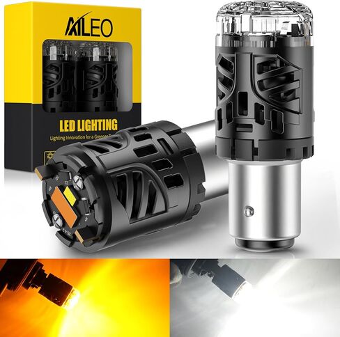 AILEO 7443 مصابيح LED قابلة للتحويل كهرمان أبيض، CANBUS IC مدمج خالٍ من الأخطاء، 360 درجة فائقة السطوع 800%، تبريد 12000 دورة في الدقيقة، يناسب 7443 7444 7444NA W21W T20 مصباح إيقاف إشارة الانعطاف الأمامي DRL، عبوتان in Kuwait