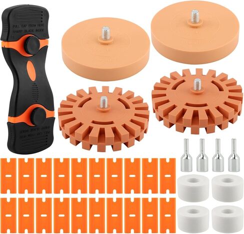 4 عبوات من ممحاة إزالة الملصقات على شكل عجلة ممحاة، قطعتان مقاس 3.5 بوصة و4 بوصات لاصقة مثقاب مطاطية للسيارة، محول مثقاب ومزيل الفينيل لشارات الفينيل والملصقات in Kuwait