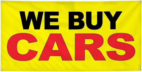 Vinyl Banner Multiple Sizes We Buy Cars Yellow Background Black Red Automotive Outdoor Weatherproof Industrial Yard Signs 4 Grommets 24x48Inches in Saudi Arabia