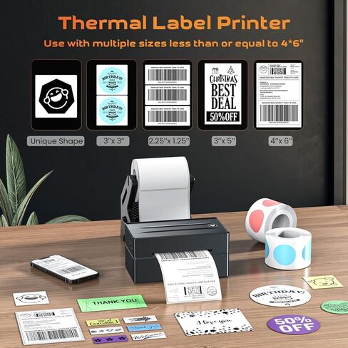 Aixiqee 4x6 Thermal Label Printer, Shipping Label Maker for Small Business | Compatible with Amazon, Ebay, Shopify, Etsy, USPS, UPS, FedEx Package Shipping|Black in Kuwait
