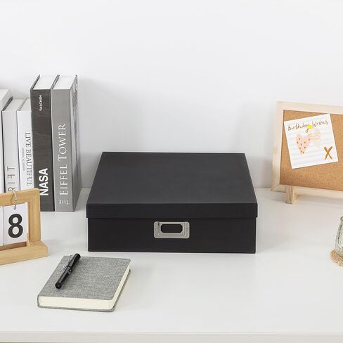 Soul & Lane Photo Storage Box with Lid, 14.8 × 13.0 × 3.7 Inches, Keepsake Memory Organizer, Cardboard Storage for Photo Albums, Scrapbooks, Artwork, Stationary, Memorabilia, Craft Supply, Black in Saudi Arabia