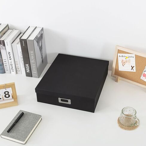 Soul & Lane Photo Storage Box with Lid, 14.8 × 13.0 × 3.7 Inches, Keepsake Memory Organizer, Cardboard Storage for Photo Albums, Scrapbooks, Artwork, Stationary, Memorabilia, Craft Supply, Black in Saudi Arabia