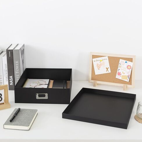 Soul & Lane Photo Storage Box with Lid, 14.8 × 13.0 × 3.7 Inches, Keepsake Memory Organizer, Cardboard Storage for Photo Albums, Scrapbooks, Artwork, Stationary, Memorabilia, Craft Supply, Black in Saudi Arabia