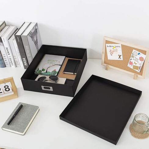 Soul & Lane Photo Storage Box with Lid, 14.8 × 13.0 × 3.7 Inches, Keepsake Memory Organizer, Cardboard Storage for Photo Albums, Scrapbooks, Artwork, Stationary, Memorabilia, Craft Supply, Black in Saudi Arabia