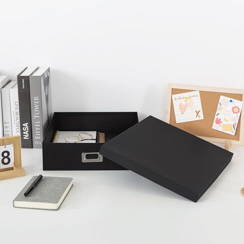 Soul & Lane Photo Storage Box with Lid, 14.8 × 13.0 × 3.7 Inches, Keepsake Memory Organizer, Cardboard Storage for Photo Albums, Scrapbooks, Artwork, Stationary, Memorabilia, Craft Supply, Black in Saudi Arabia