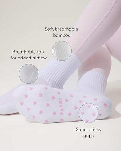PAVOI ACTIVE Pilates Socks with Grips for Women - One Size Non Slip Quarter-Crew Grip Socks for Yoga, Barre - Bamboo Blend in Saudi Arabia