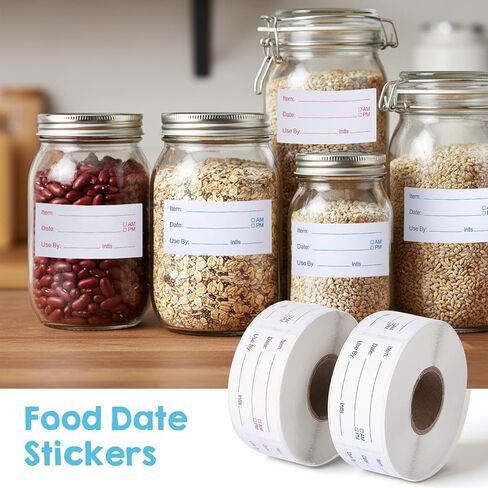 8 Rolls 4000 Pieces Removable Food Labels, 1 x 2 Inch Date Stickers for Freezer, Refrigerator Food Containers - Easy to Write On in Saudi Arabia