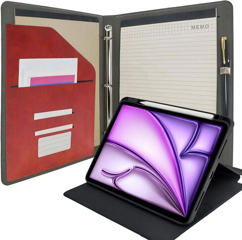 حافظة منظم الكمبيوتر اللوحي مع حافظة، مجلد ملفات ثلاثي الحلقات مع غطاء دوار متوافق مع iPad Air 11 بوصة M3 (2025)/M2 (2024)، iPad Air 4th/5th Gen 10.9 بوصة، بني in Kuwait