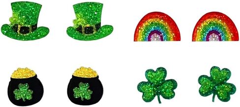 St. Patrick's Day Stud Earrings Set Glitter Green Shamrock Clover Earrings for Women Acrylic Irish Accessories Lightweight Festive Good Luck Holiday Earring Wedding Birthday Gift in Saudi Arabia