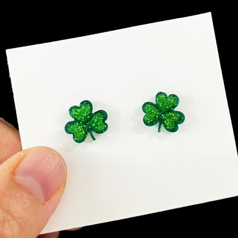 St. Patrick's Day Stud Earrings Set Glitter Green Shamrock Clover Earrings for Women Acrylic Irish Accessories Lightweight Festive Good Luck Holiday Earring Wedding Birthday Gift in Saudi Arabia