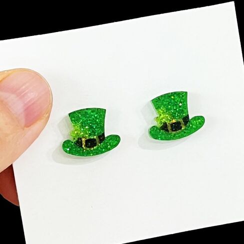 St. Patrick's Day Stud Earrings Set Glitter Green Shamrock Clover Earrings for Women Acrylic Irish Accessories Lightweight Festive Good Luck Holiday Earring Wedding Birthday Gift in Saudi Arabia