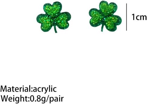 St. Patrick's Day Stud Earrings Set Glitter Green Shamrock Clover Earrings for Women Acrylic Irish Accessories Lightweight Festive Good Luck Holiday Earring Wedding Birthday Gift in Saudi Arabia