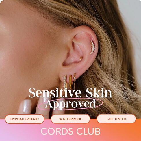 مسمار مسطح للأذن من Cords Club Crystal Ear Climber - ASTM-F136 تيتانيوم من الدرجة المزروعة - تصميم دبوس دفع للأذنين الحساسة - متوفر مطلي بالذهب عيار 18 قيراط بمادة PVD وفضة تيتانيوم (حلق واحد) in Kuwait