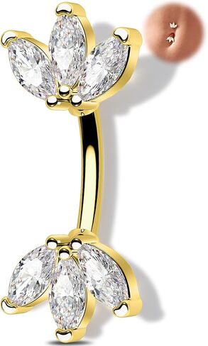 Melighting 14G الذهب لوتس البطن زر الدائري، مزدوجة تشيكوسلوفاكيا السرة 316L الجراحية الفولاذ المقاوم للصدأ ماركيز 5A تشيكوسلوفاكيا الصلب البطن بار 8 مم / 10 مم in Saudi Arabia