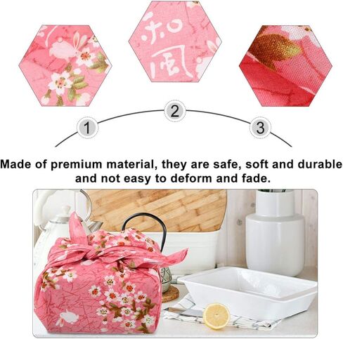 VALICLUD Bento Wrapping Cloth Cherry Flower Rabbit Printed Handkerchief Japanese Style Bento Lunch Bandana Cover Bag Decorative Table Cloth for Home Picnic Camping Outdoor Pink in Saudi Arabia