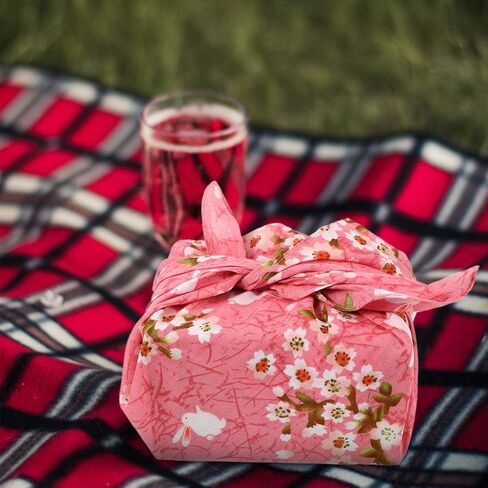 VALICLUD Bento Wrapping Cloth Cherry Flower Rabbit Printed Handkerchief Japanese Style Bento Lunch Bandana Cover Bag Decorative Table Cloth for Home Picnic Camping Outdoor Pink in Saudi Arabia