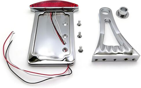 Chrome Flat Side Mount License Plate Bracket w/LED Tail Light Brake Light 7/8 Inches or 1 inch Axle Compatible with Suzuki Kawasaki Harley in Saudi Arabia