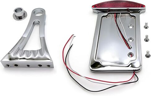 Chrome Flat Side Mount License Plate Bracket w/LED Tail Light Brake Light 7/8 Inches or 1 inch Axle Compatible with Suzuki Kawasaki Harley in Saudi Arabia