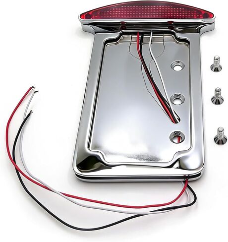 Chrome Flat Side Mount License Plate Bracket w/LED Tail Light Brake Light 7/8 Inches or 1 inch Axle Compatible with Suzuki Kawasaki Harley in Saudi Arabia